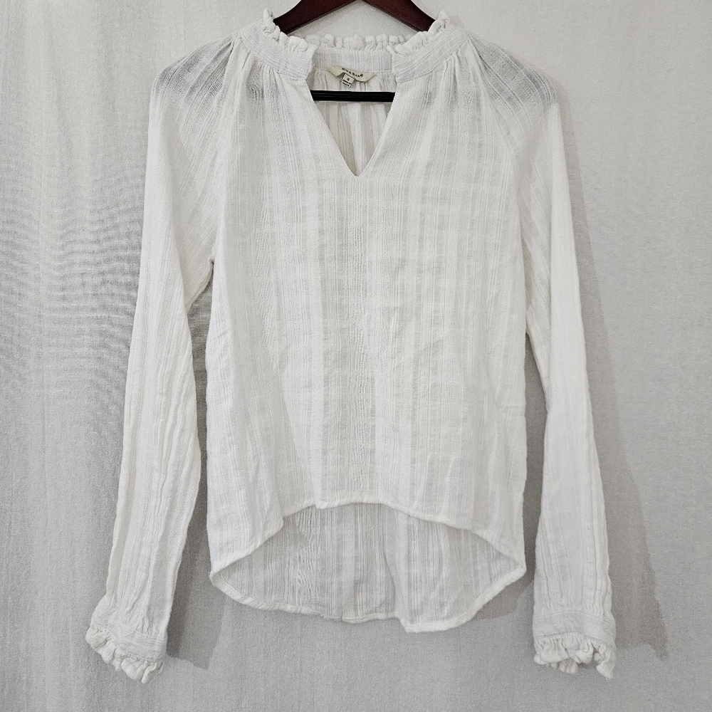 Sim & Sam Long Sleeve V-Neck Sheer Blouse in White Plaid Women’s Size S